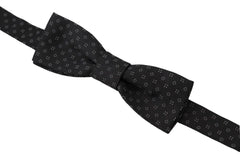 Dolce & Gabbana Black Pattern Silk Adjustable Neck Papillon Bow Tie - Neckties