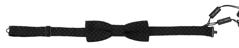 Dolce & Gabbana Black Pattern Silk Adjustable Neck Papillon Bow Tie - Neckties