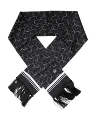 Dolce & Gabbana Black Patterned Skinny Fringes Shawl Scarf