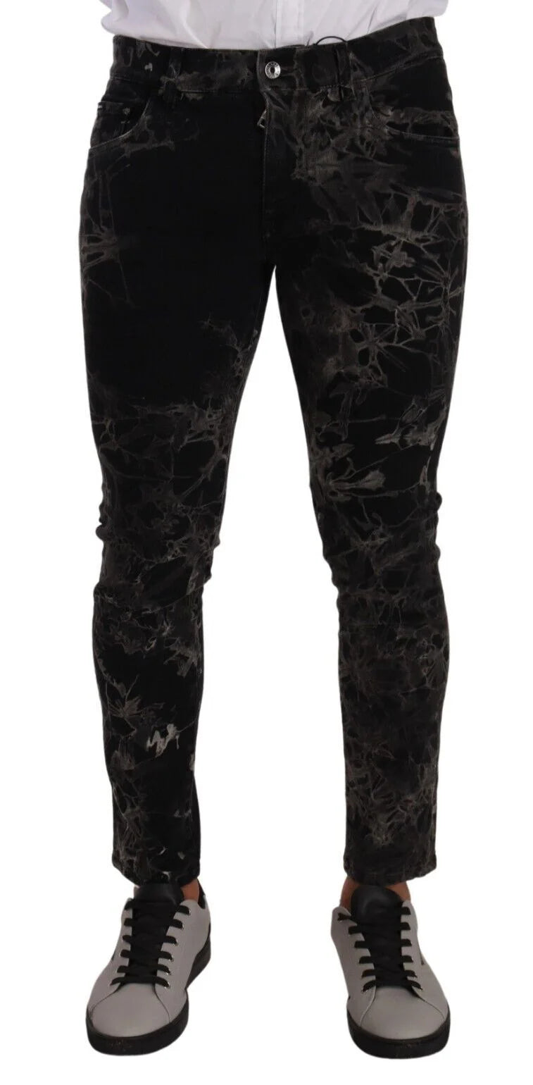 Dolce & Gabbana Black Patterned Skinny Slim Fit Jeans - IT48 | M - Jeans