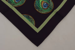 Dolce & Gabbana Black Peacock Feather DG Printed Square Handkerchief Scarf - Scarves & Shawls