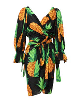 Dolce & Gabbana Black Pineapple Print Silk Wrap Mini Dress - IT38 | XS - Dresses