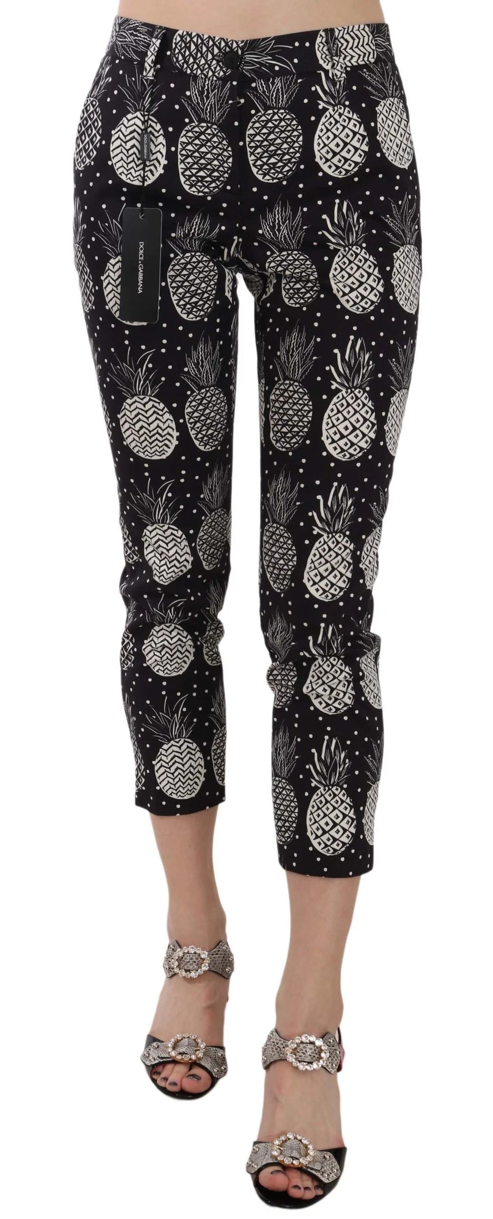Dolce & Gabbana Black Pineapple Print Skinny Capri Pants - Trousers