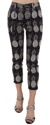 Dolce & Gabbana Black Pineapple Print Skinny Capri Pants - Trousers