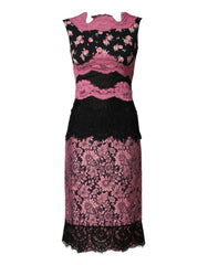 Dolce & Gabbana Black Pink Floral Lace Silk Sheath Dress - IT40|S