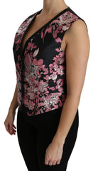 Dolce & Gabbana Black Pink Floral Waistcoat Vest Blouse Top - IT38|XS - Tank Tops