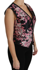 Dolce & Gabbana Black Pink Floral Waistcoat Vest Blouse Top - IT38|XS - Tank Tops