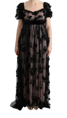 Dolce & Gabbana Black Pink Silk Applique Shift Dress - IT38|XS - Dresses