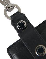 Dolce & Gabbana Black Plain Leather Silver Metal Airpods Case - Headphone Carrying Cases