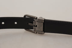 Dolce & Gabbana Black Plain Leather Vintage Logo Metal Buckle Belt - 85 cm / 34 Inches - Belts