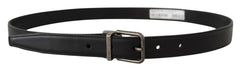 Dolce & Gabbana Black Plain Leather Vintage Logo Metal Buckle Belt - 85 cm / 34 Inches - Belts