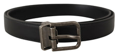 Dolce & Gabbana Black Plain Leather Vintage Logo Metal Buckle Belt - 85 cm / 34 Inches - Belts