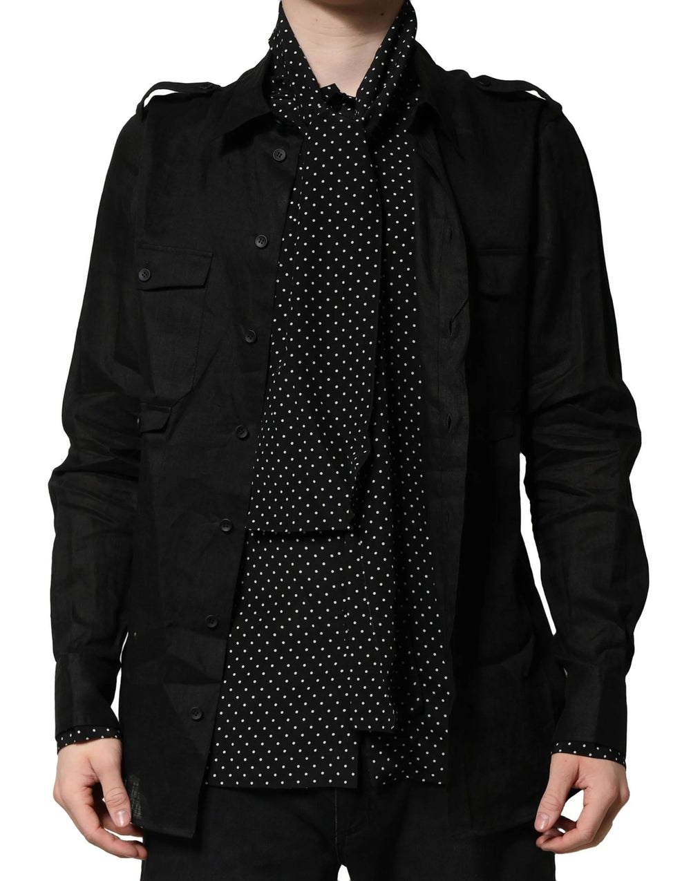 Dolce & Gabbana Black Polka Dot Collar Tie Neck Casual Shirt - IT37 | XS - Shirts