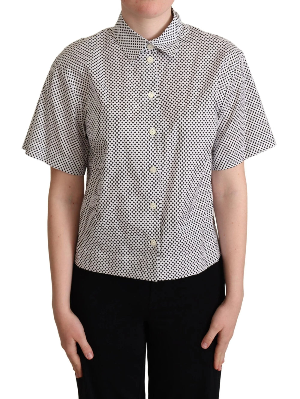 Dolce & Gabbana Black Polka Dot Collared Shirt White - IT42|M - Shirts