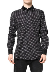 Dolce & Gabbana Black Polka Dot Cotton Formal Dress Shirt - IT42 | XL - Shirts