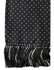 Dolce & Gabbana Black Polka Dot Fringes Silk Foulard 139cm x 14.5cm Scarf
