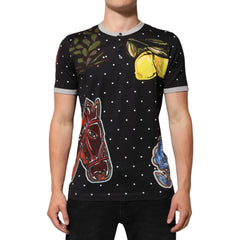 Dolce & Gabbana Black Polka Dot Lemons Horse Henley T-Shirt - IT52 | XL