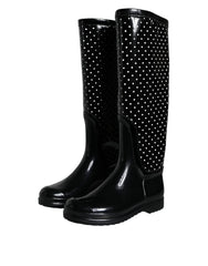 Dolce & Gabbana Black Polka Dot Rubber Knee High Boots Shoes - EU35/US4.5 - Boots