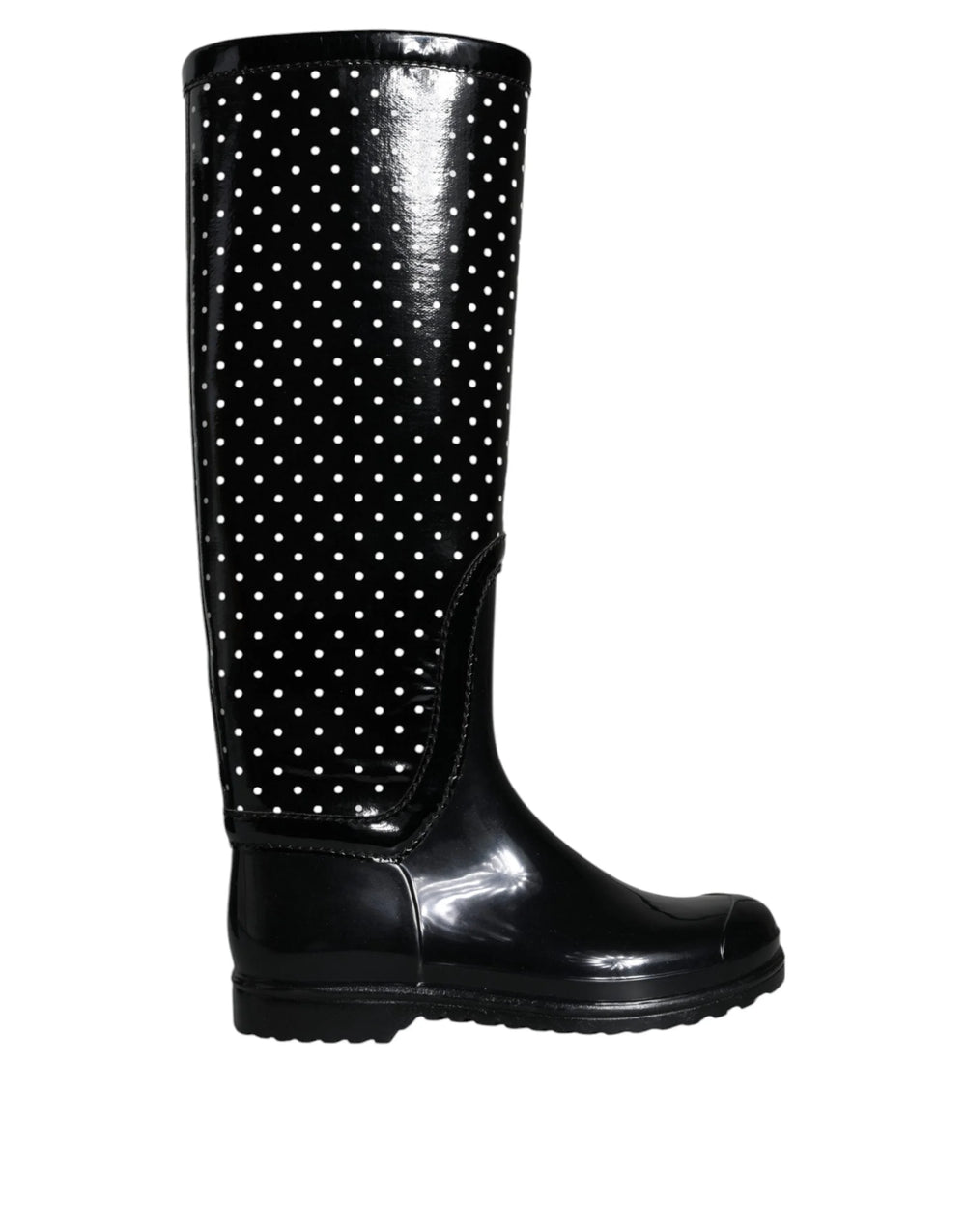 Dolce & Gabbana Black Polka Dot Rubber Knee High Boots Shoes - EU35/US4.5 - Boots