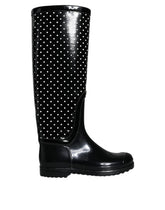 Dolce & Gabbana Black Polka Dot Rubber Knee High Boots Shoes - EU35/US4.5 - Boots