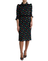 Dolce & Gabbana Black Polka Dot Ruffle Cotton Midi Dress - IT40|S - Dresses