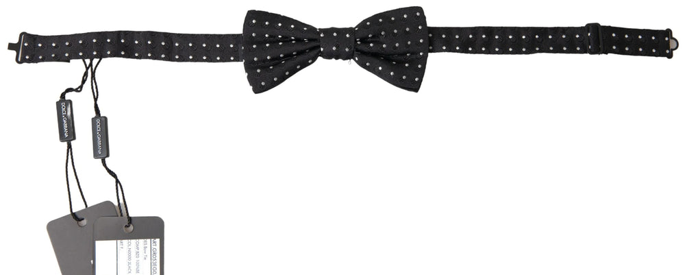 Dolce & Gabbana Black Polka Dot Silk Adjustable Men Neck Papillon Bow Tie - Neckties