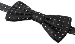 Dolce & Gabbana Black Polka Dot Silk Adjustable Men Neck Papillon Bow Tie - Neckties