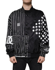 Dolce & Gabbana Black Polka Dot Stripe Nylon Bomber Jacket - IT58 | 3XL - Bomber Jackets