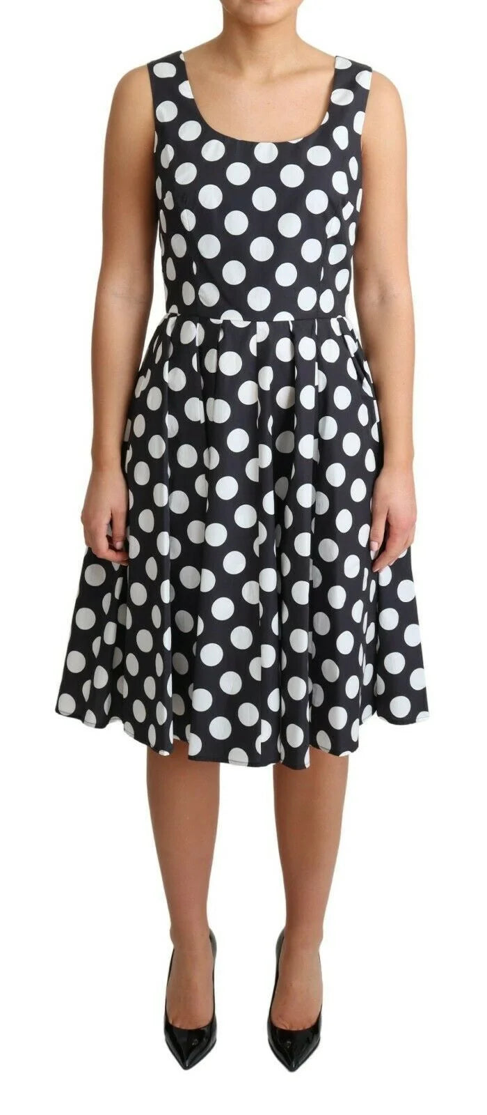 Dolce & Gabbana Black Polka Dotted Cotton A-Line Dress - IT40|S - Dresses