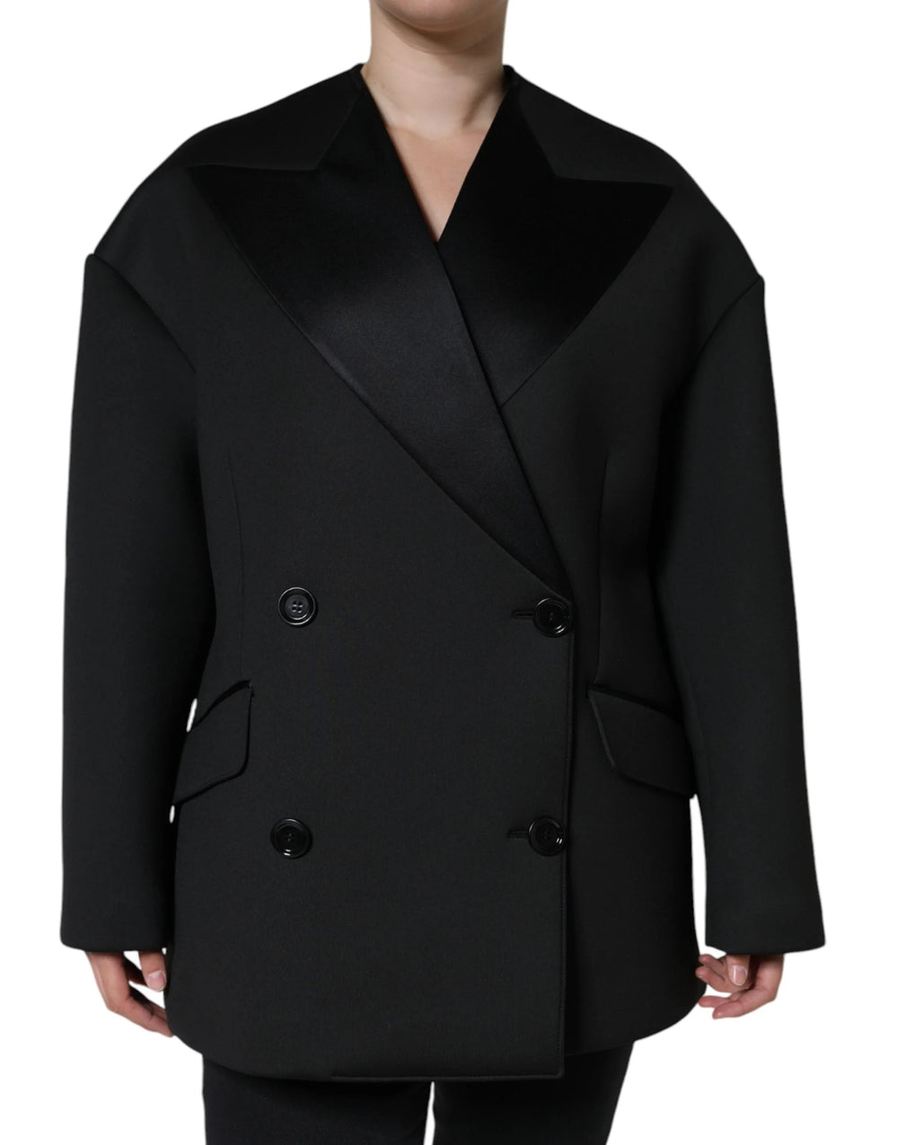 Dolce & Gabbana Black Polyester Double Breasted Coat Jacket - IT44 | L - Overcoats