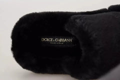 Dolce & Gabbana Black Polyester Faux Fur Mens Flats Sandals Shoes - EU44.5/US11.5