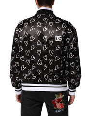 Dolce & Gabbana Black Polyester Heart Print Bomber Jacket - IT52 | XL - Bomber Jackets