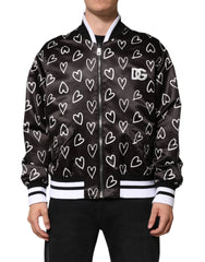 Dolce & Gabbana Black Polyester Heart Print Bomber Jacket - IT52 | XL - Bomber Jackets