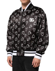 Dolce & Gabbana Black Polyester Heart Print Bomber Jacket - IT52 | XL - Bomber Jackets