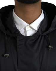 Dolce & Gabbana Black Polyester Hooded Long Windbreaker Jacket - Windbreakers