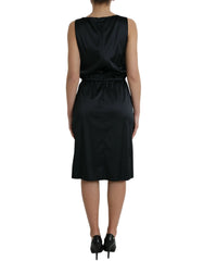 Dolce & Gabbana Black Polyester Lace Trim Sheath Midi Dress - Dresses
