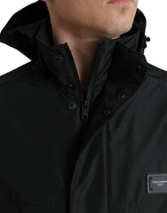 Dolce & Gabbana Black Polyester Logo Plaque Hooded Jacket - IT48 | M - Windbreakers