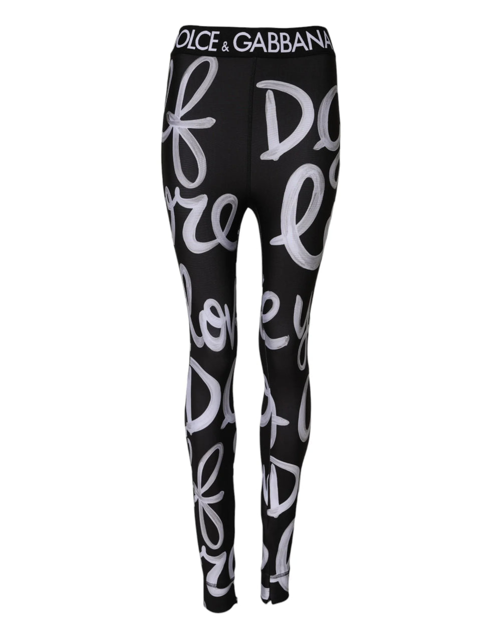 Dolce & Gabbana Black Polyester Logo Print Mid Waisted Pants - IT38 | XS - Leggings