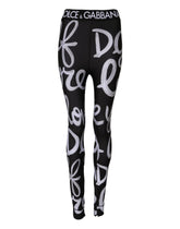Dolce & Gabbana Black Polyester Logo Print Mid Waisted Pants - IT38 | XS - Leggings