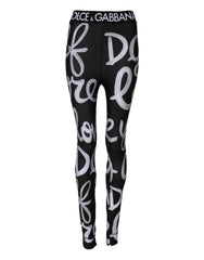 Dolce & Gabbana Black Polyester Logo Print Mid Waisted Pants - IT38 | XS - Leggings