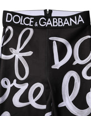 Dolce & Gabbana Black Polyester Logo Print Mid Waisted Pants - IT38 | XS - Leggings