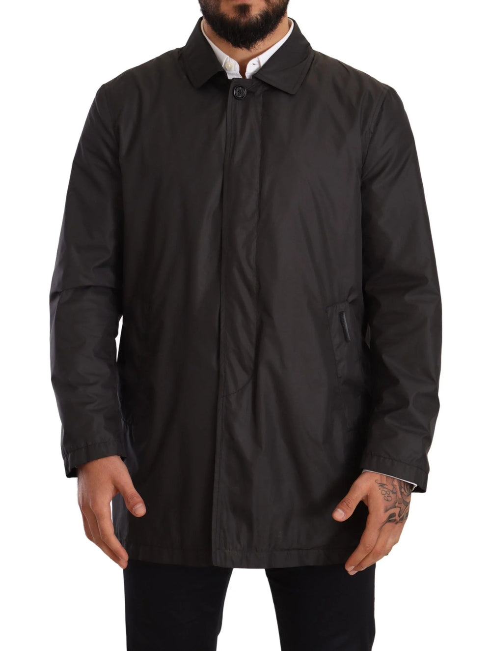 Dolce & Gabbana Black Polyester Mens Trench Coat Jacket - Trench Coats