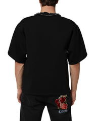 Dolce & Gabbana Black Polyester Necklace Embellished T-shirt - IT46 | S - T-Shirts