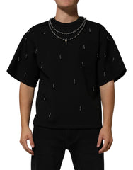 Dolce & Gabbana Black Polyester Necklace Embellished T-shirt - IT46 | S - T-Shirts