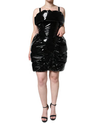 Dolce & Gabbana Black Polyester Ruched Coated Mini Dress - Dresses