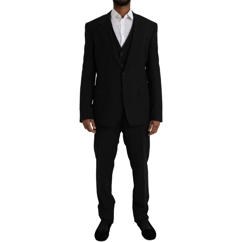 Dolce & Gabbana Black Polyester STAFF Formal 3 Piece Suit - IT54 | XL - Pant Suits