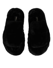 Dolce & Gabbana Black Polyester Velvet Slides Slipper Shoes - EU39/US6 - Sandals