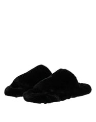 Dolce & Gabbana Black Polyester Velvet Slides Slipper Shoes - EU39/US6 - Sandals