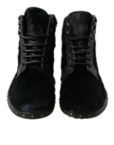 Dolce & Gabbana Black Pony Style Leather Mid Calf Boots Shoes - EU40/US7