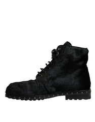Dolce & Gabbana Black Pony Style Leather Mid Calf Boots Shoes - EU42/US9
